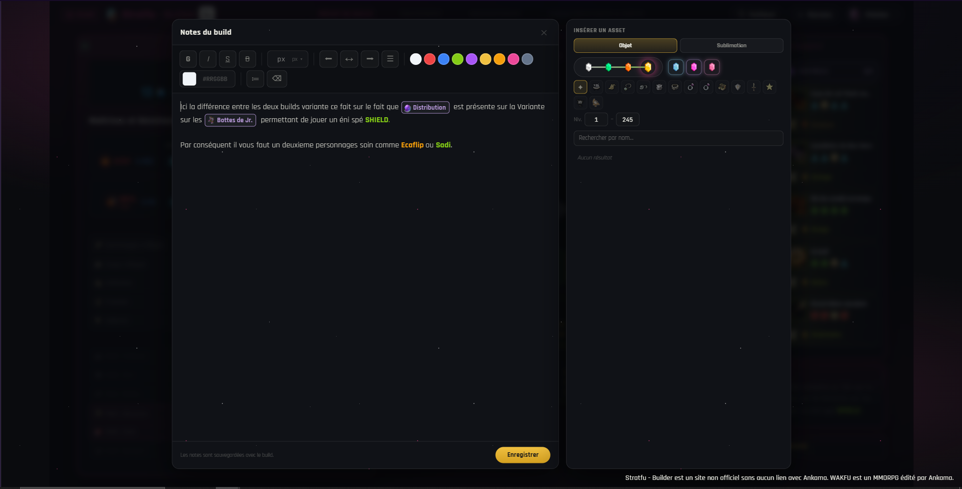 Notes du build