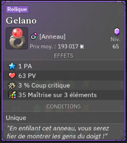 Gélano équipé – votre support jusqu'au lvl 200